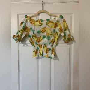 Pineapple Print Off-Shoulder‎ Top